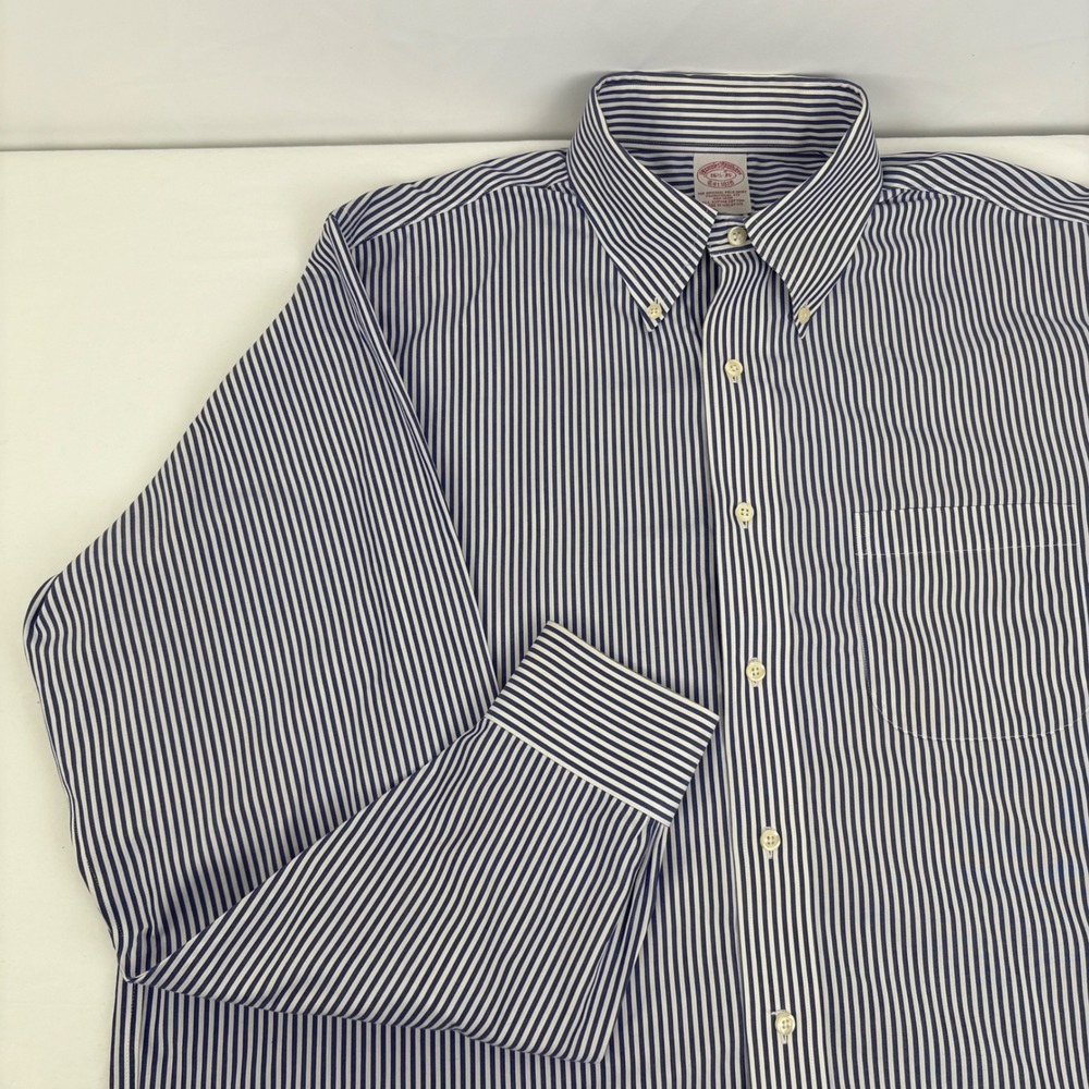 Brooks Brothers Men's Traditional Fit‎ Supima Cotton Blue Striped Shirt 16.5 35